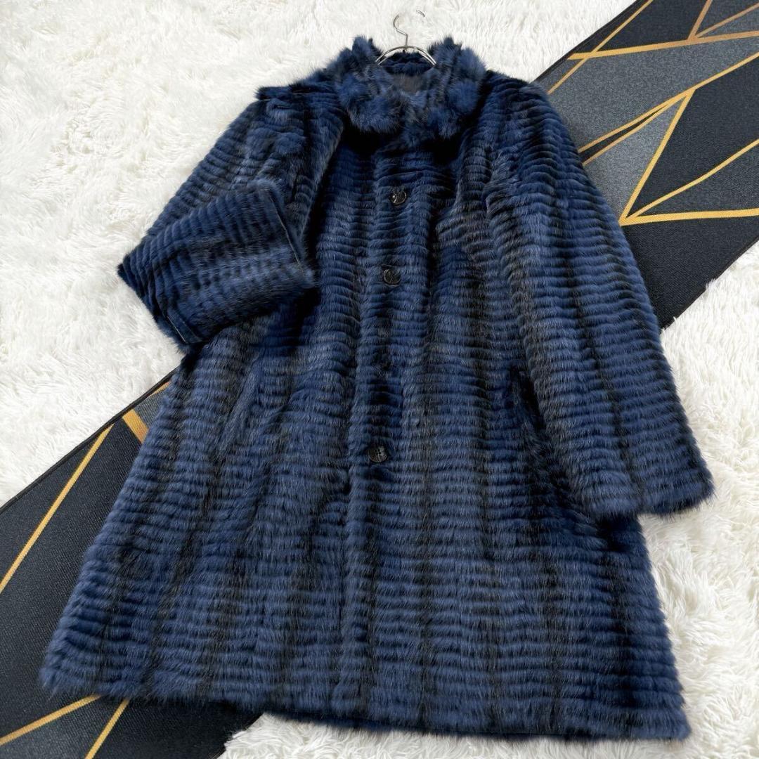 美品 総丈95㎝ ロシアリス リバーシブル コート ロング L相当 AA147