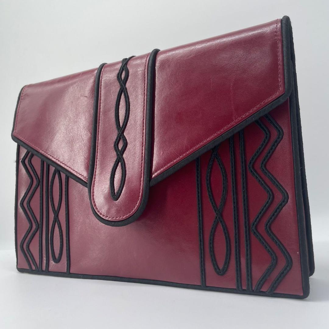 良品✨ イヴサンローラン YSL 刺繍ロゴ クラッチバッグ ボルドー