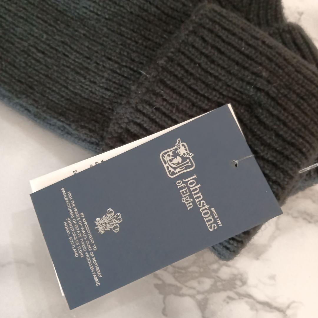 新品　ジョンストンズ　カシミヤニットリブグローブ　BLACK