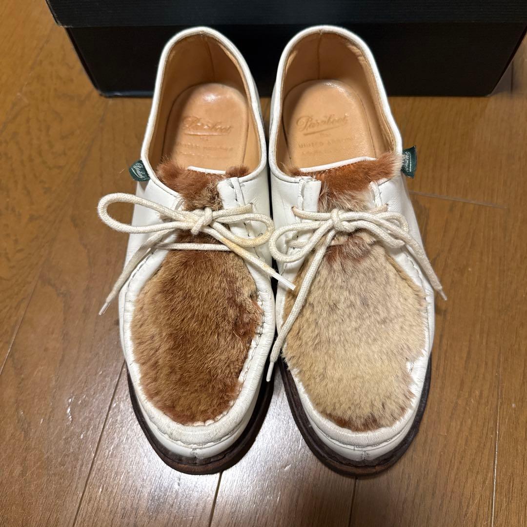 パラブーツ　UK4.5 ミカエル　白　ラビットファー　別注カラー