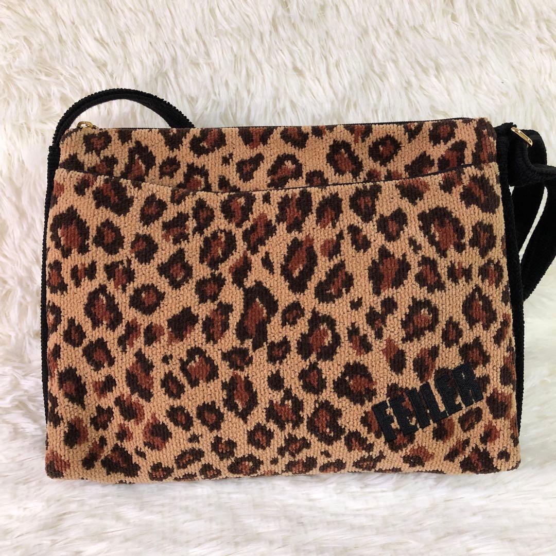 美品 フェイラー ショルダーバッグ レオパード シュニール織 ロゴ