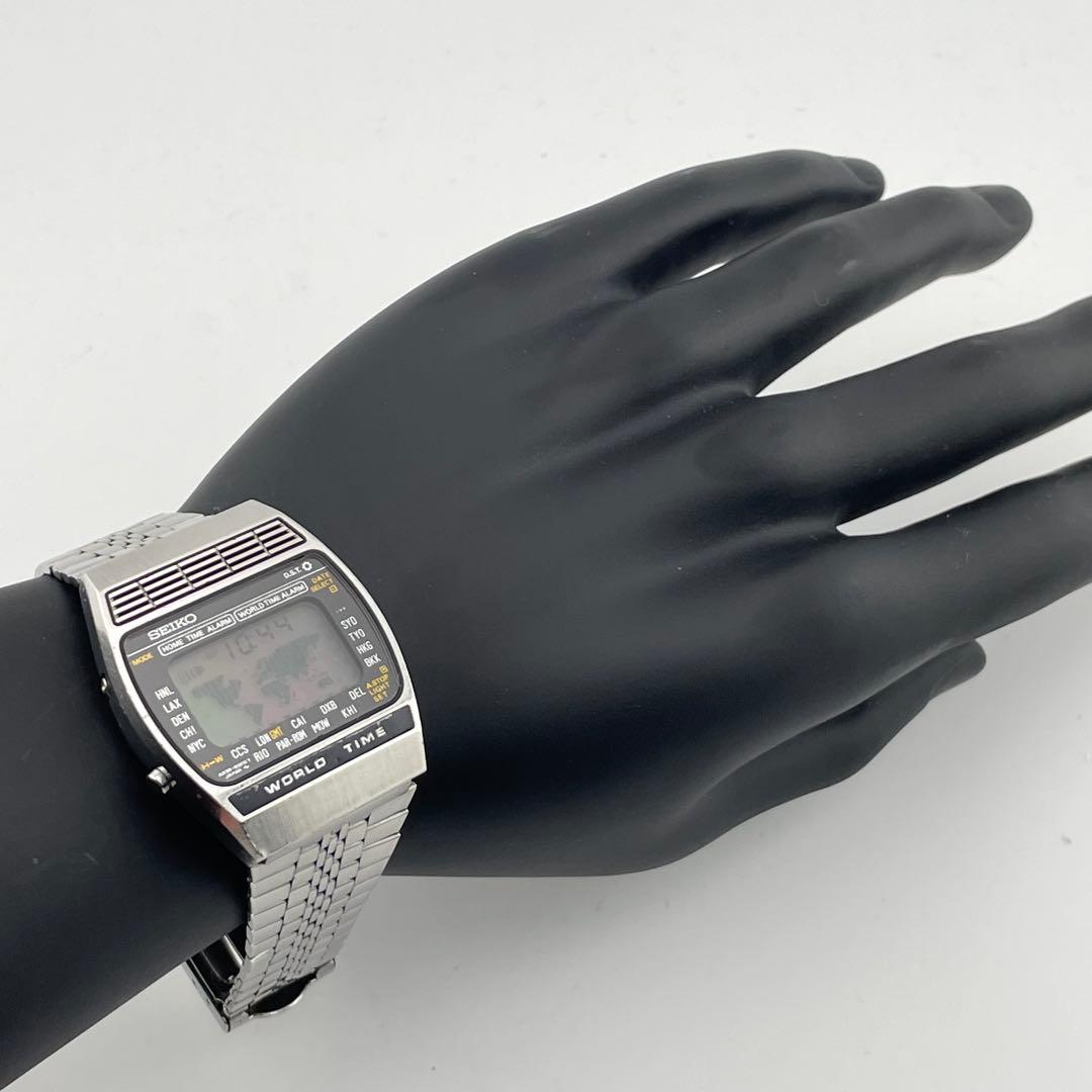 【稼働/新品電池】セイコー　ワールドタイム　スクエア　腕時計　デジタル　メンズ