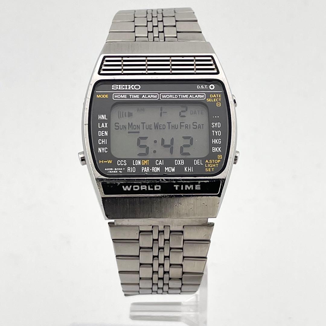 【稼働/新品電池】セイコー　ワールドタイム　スクエア　腕時計　デジタル　メンズ