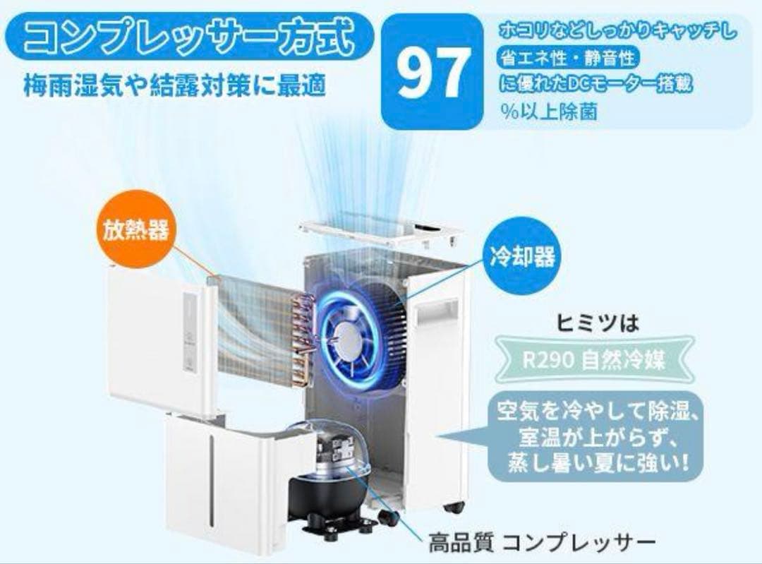 新品 除湿機 コンプレッサー式 30畳 2Lタンク 除湿量12L/日 連続排水可