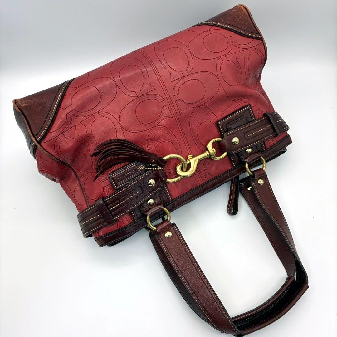 COACH コーチ ハンドバッグ シグネチャー レザー タッセル ゴールド金具
