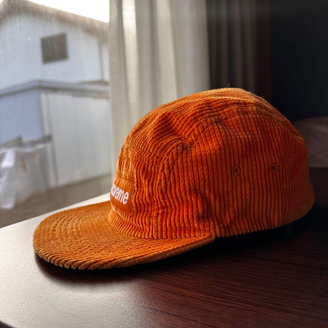 オレンジ コーデュロイ素材 Supremeキャップ
