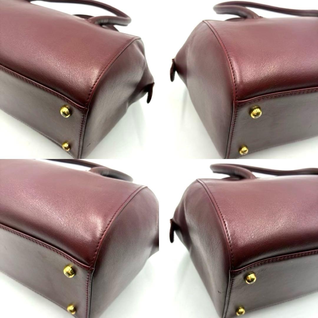 美品 カルティエ ハンドバッグ ミニボストン 裏地総柄 レザー ボルドー