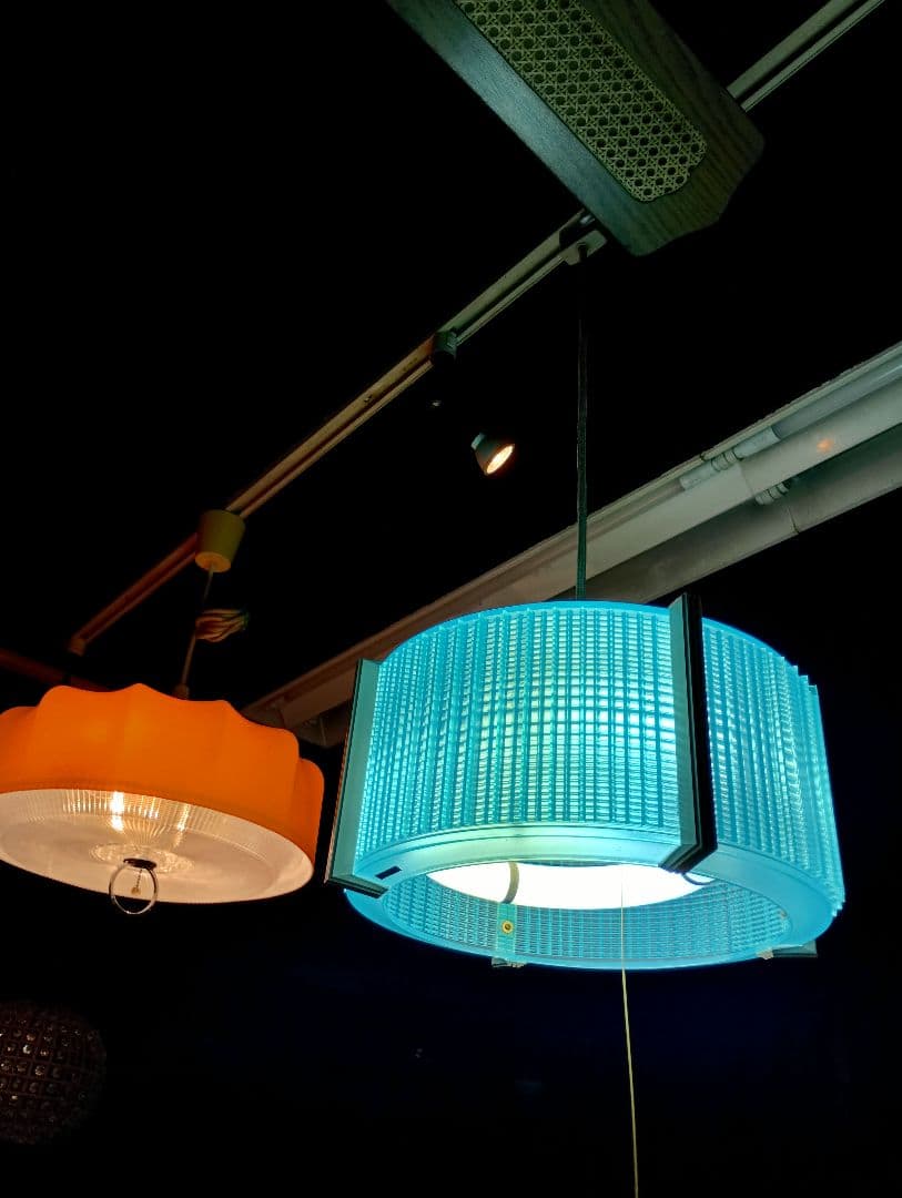 スペースエイジ　ペンダントライト　ブルー　２灯式　常夜灯　ヴィンテージ　レトロ