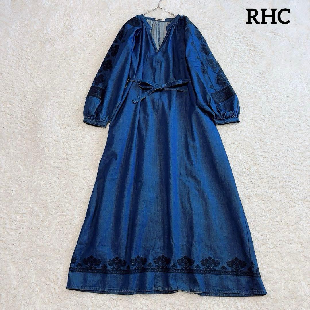 美品✨RHC ロンハーマン デニムワンピース マキシ丈 刺繍 綿 インディゴ