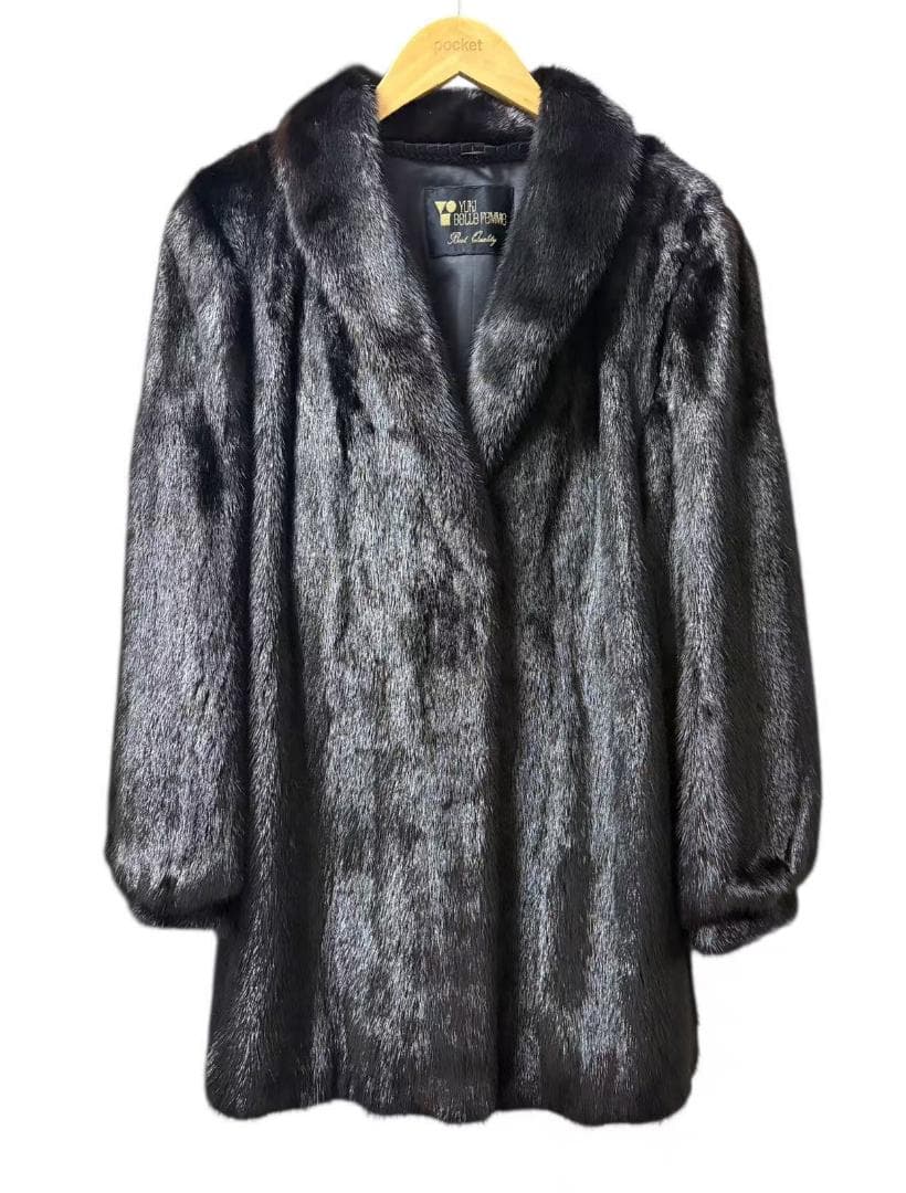 美品　ブラックジュエル　ミンクコート　毛皮　毛質艶やか　リアルファー　柔らか