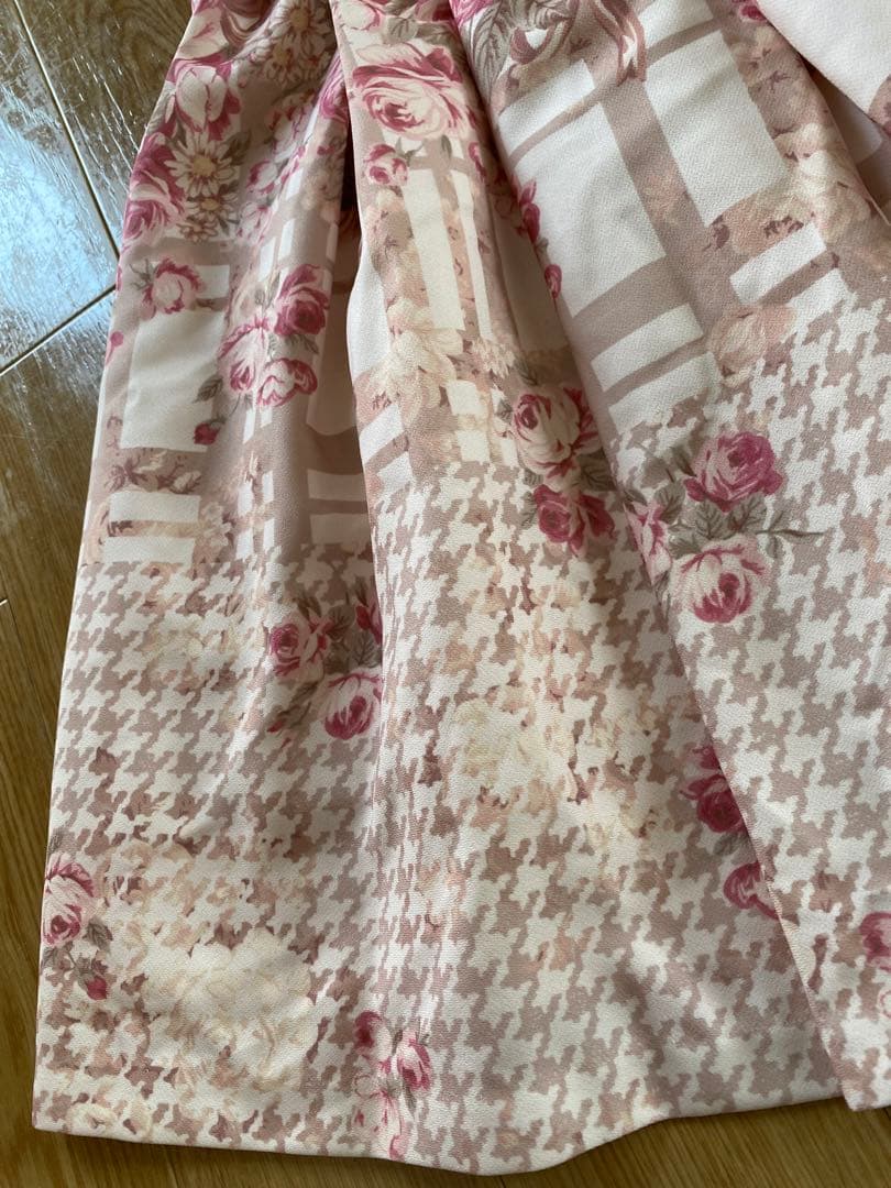 LIZ LISA チェック花柄ジャンスカワンピース ピンクベージュ