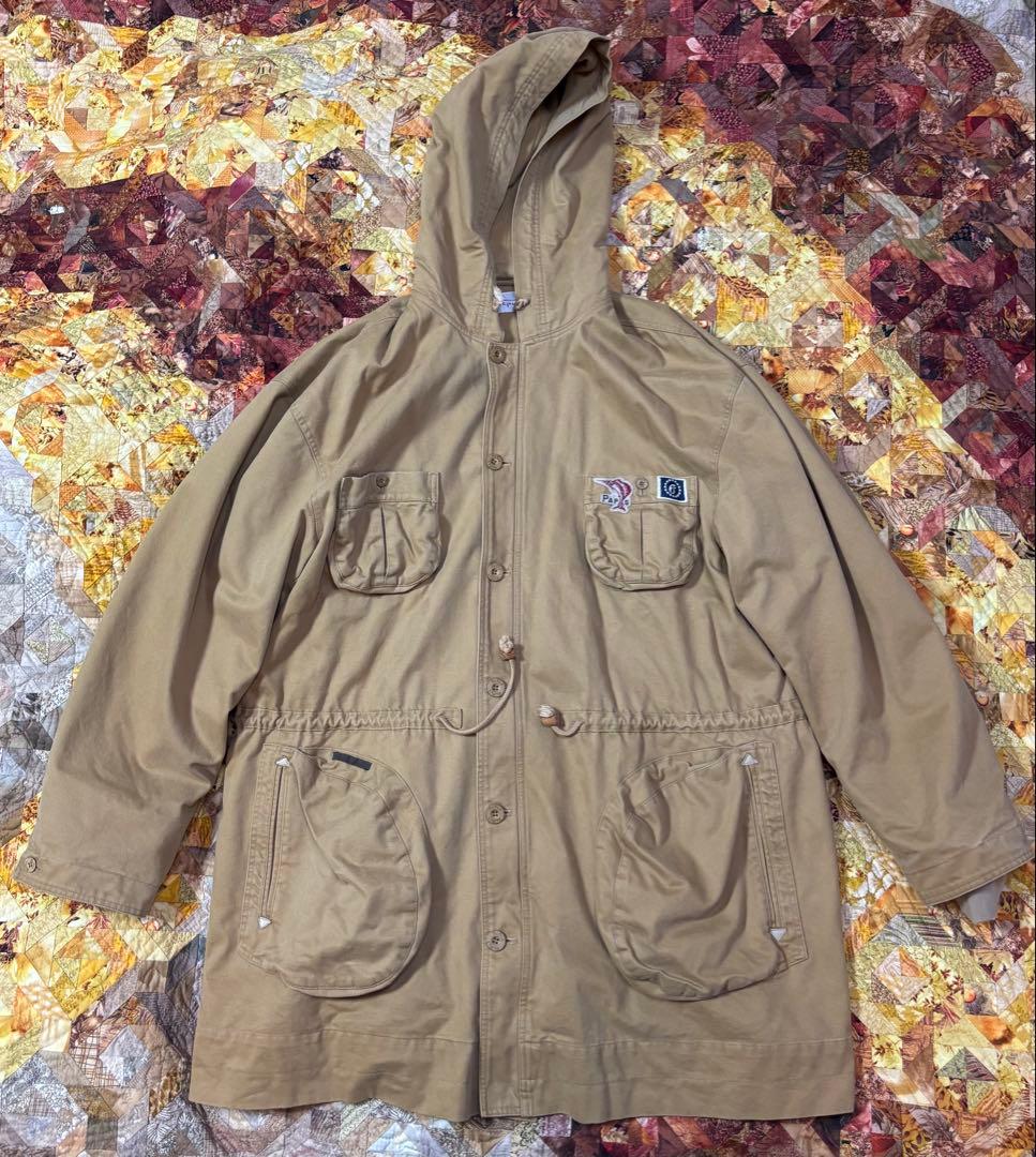 Papas ベージュ モッズコート フード付き　ミリタリージャケット