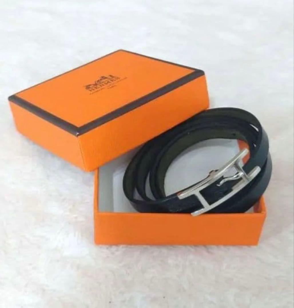 HERMES エルメス アピ3 レザー シルバー金具 ロング ブレスレット