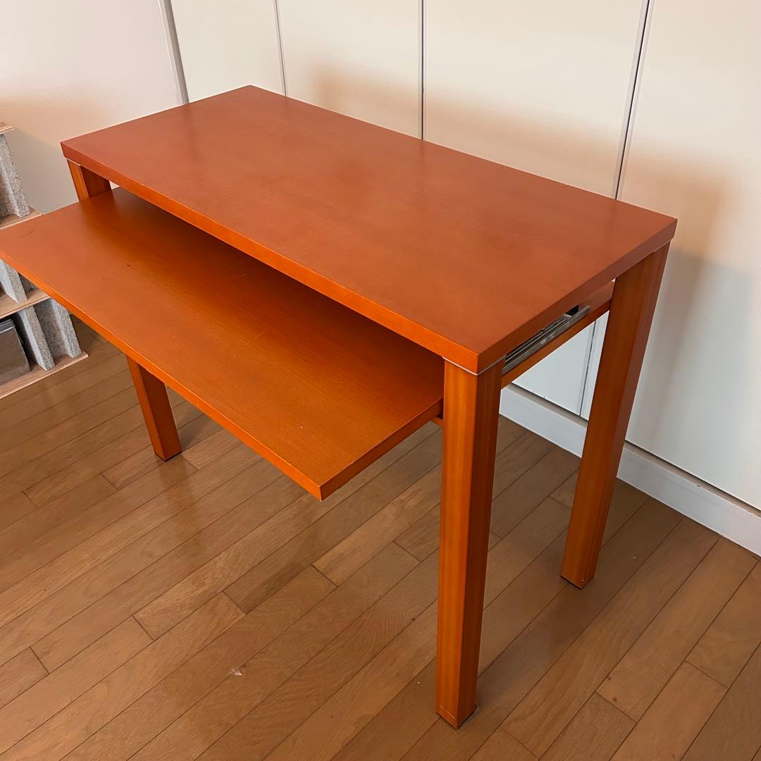 【佐藤】木製 シンプルな机 スライド式下段棚付き パソコン用としても便利