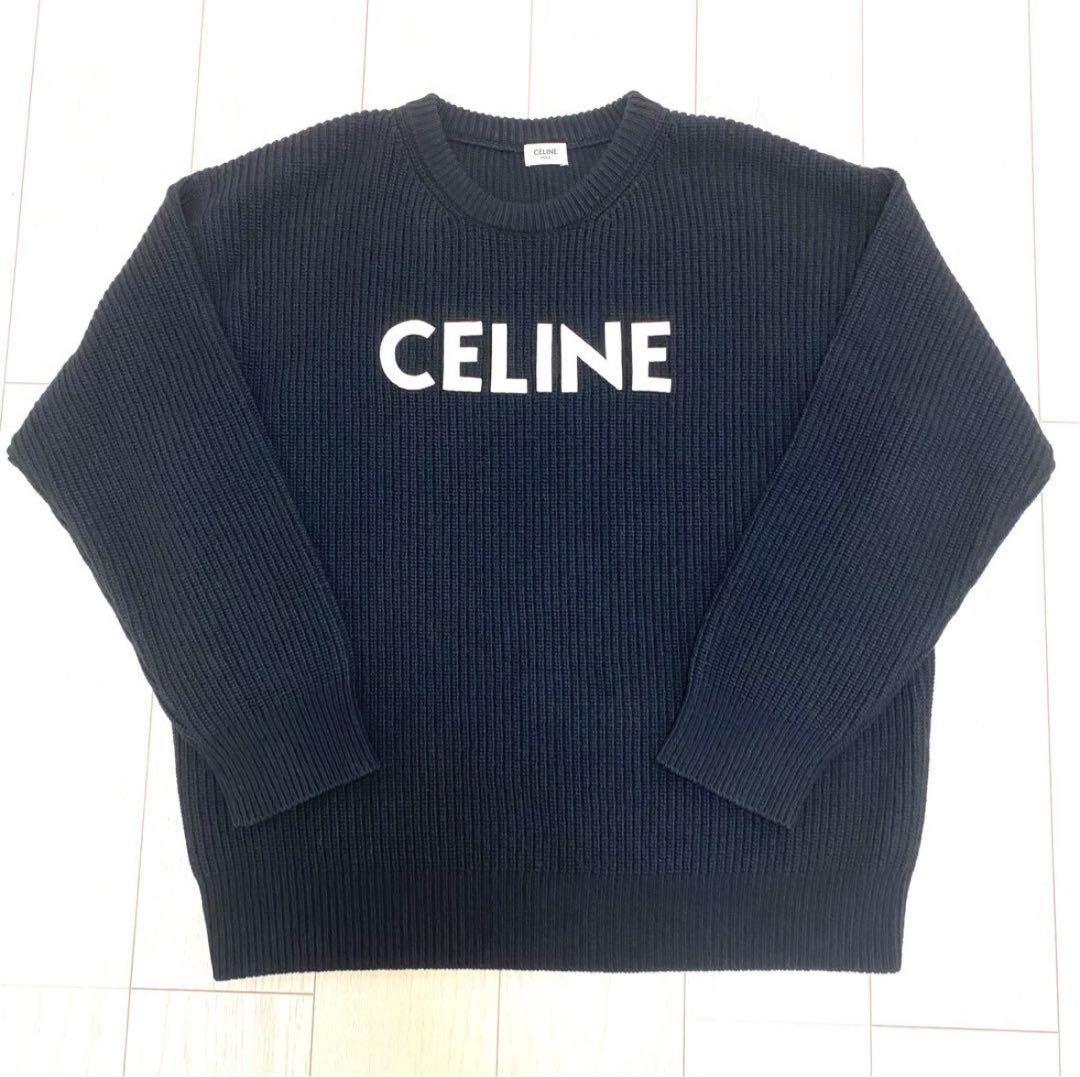美品☆正規品　CELINE セリーヌ　現行　ロゴパッチ　リブ編み　ニット S