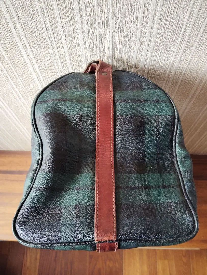 ポロ　ラルフローレン 　チェック柄　レザー　ボストンバッグ　Wファスナー