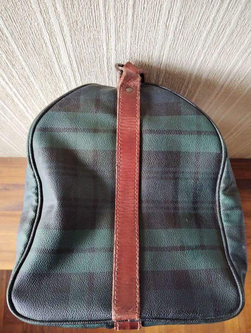 ポロ　ラルフローレン 　チェック柄　レザー　ボストンバッグ　Wファスナー