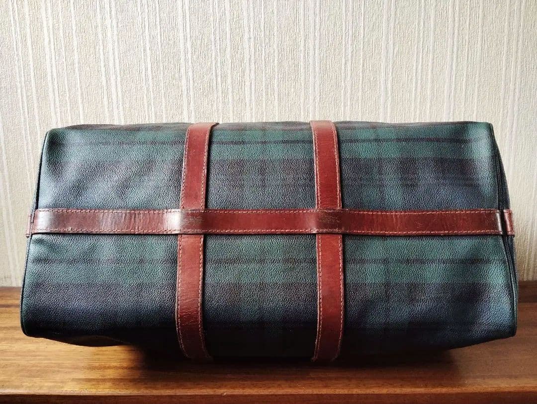 ポロ　ラルフローレン 　チェック柄　レザー　ボストンバッグ　Wファスナー