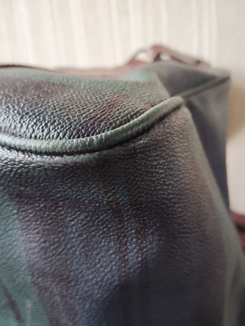 ポロ　ラルフローレン 　チェック柄　レザー　ボストンバッグ　Wファスナー