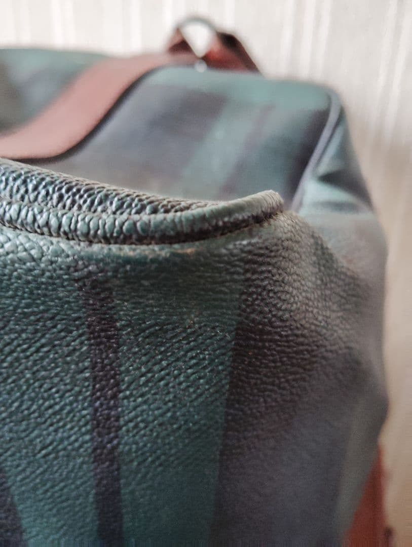 ポロ　ラルフローレン 　チェック柄　レザー　ボストンバッグ　Wファスナー