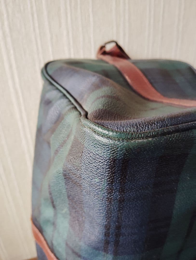 ポロ　ラルフローレン 　チェック柄　レザー　ボストンバッグ　Wファスナー