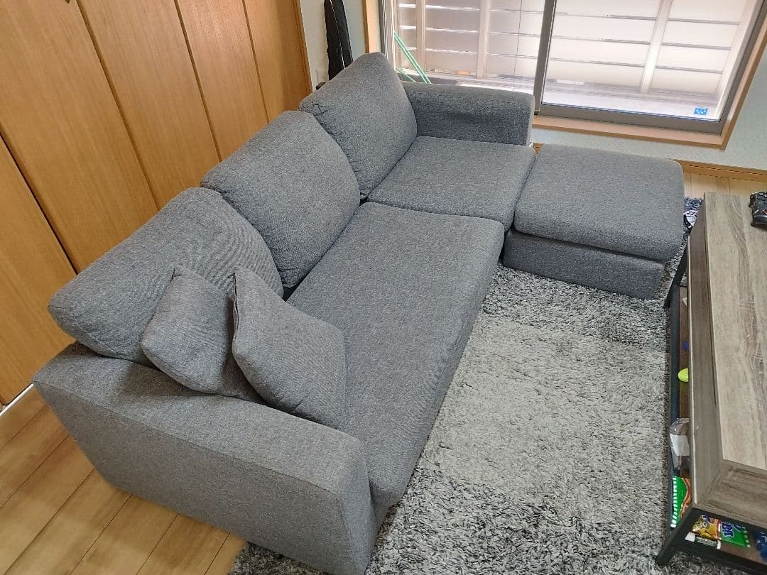 モダンL字型ソファ グレー ファブリック　※引き取りのみ