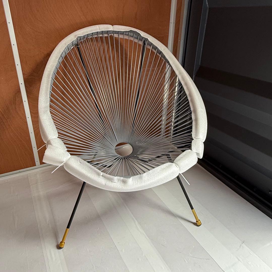 【未使用品】アカプルコチェア風 ストリングチェア 金脚仕様 グレー×ブラック系