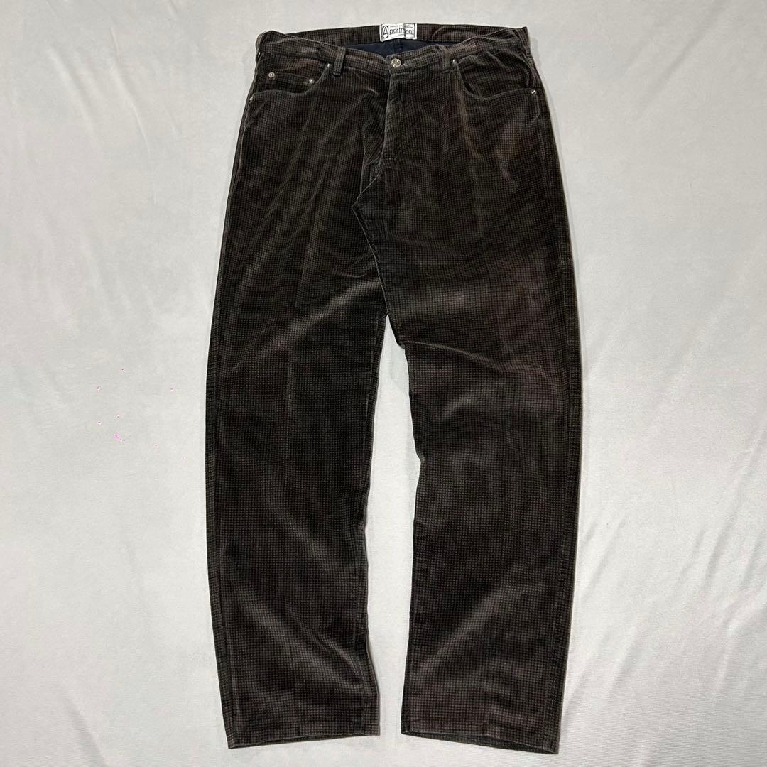 90s イギリス製 ハウンドトゥース ベロア スラックス センタープレス 光沢
