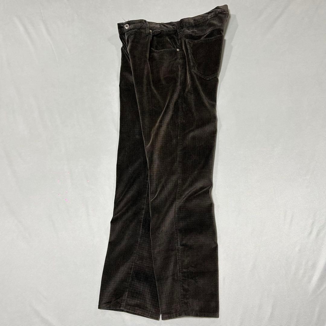 90s イギリス製 ハウンドトゥース ベロア スラックス センタープレス 光沢