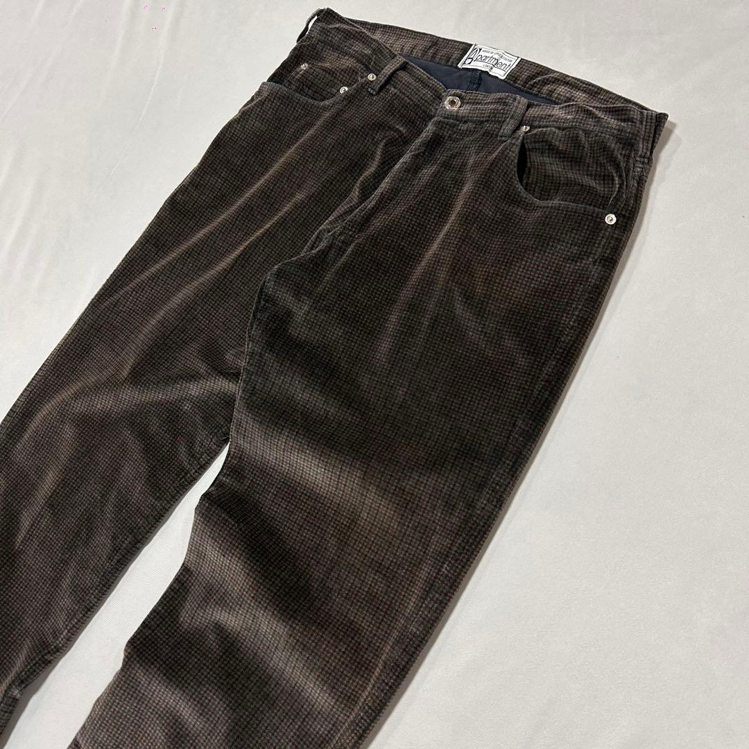 90s イギリス製 ハウンドトゥース ベロア スラックス センタープレス 光沢