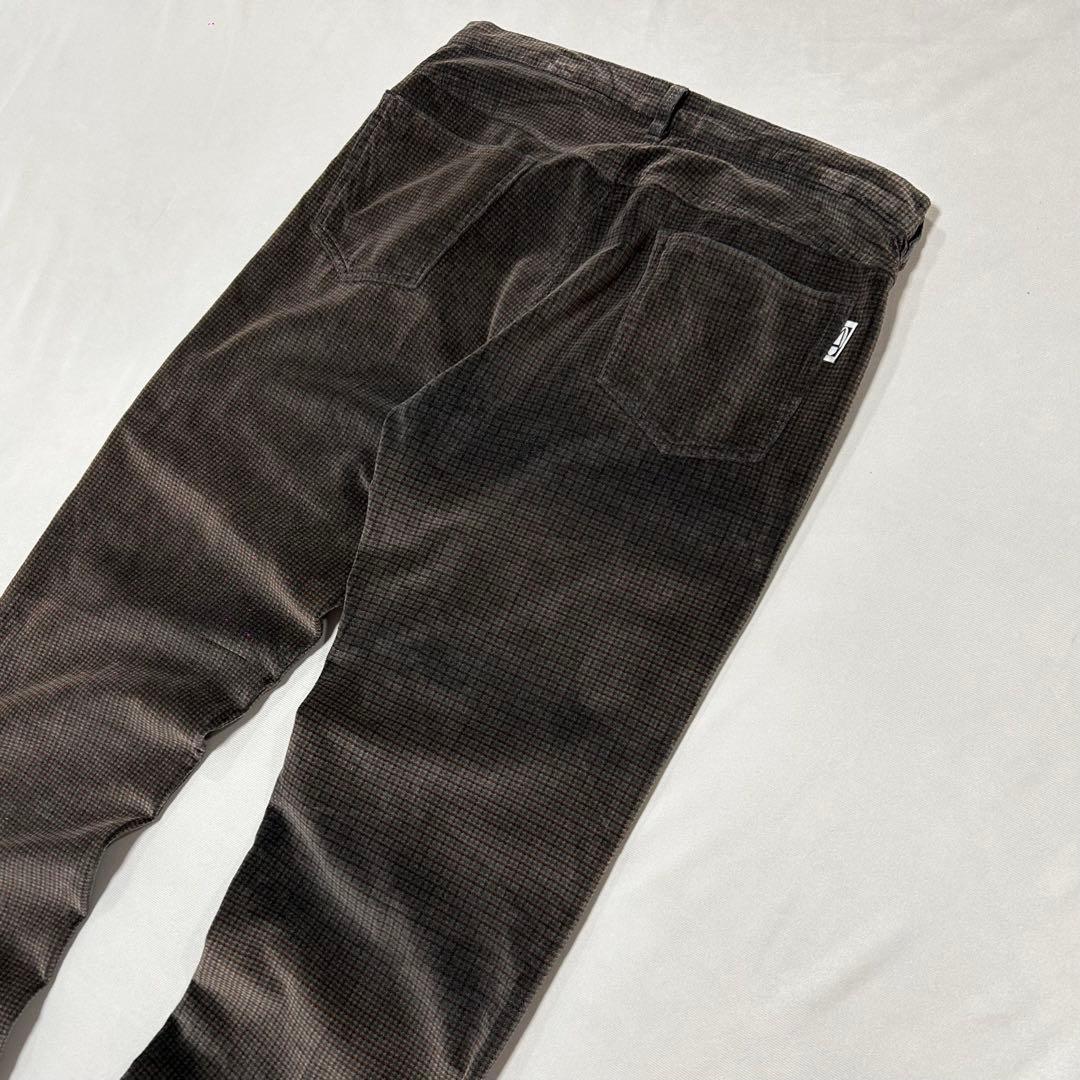 90s イギリス製 ハウンドトゥース ベロア スラックス センタープレス 光沢