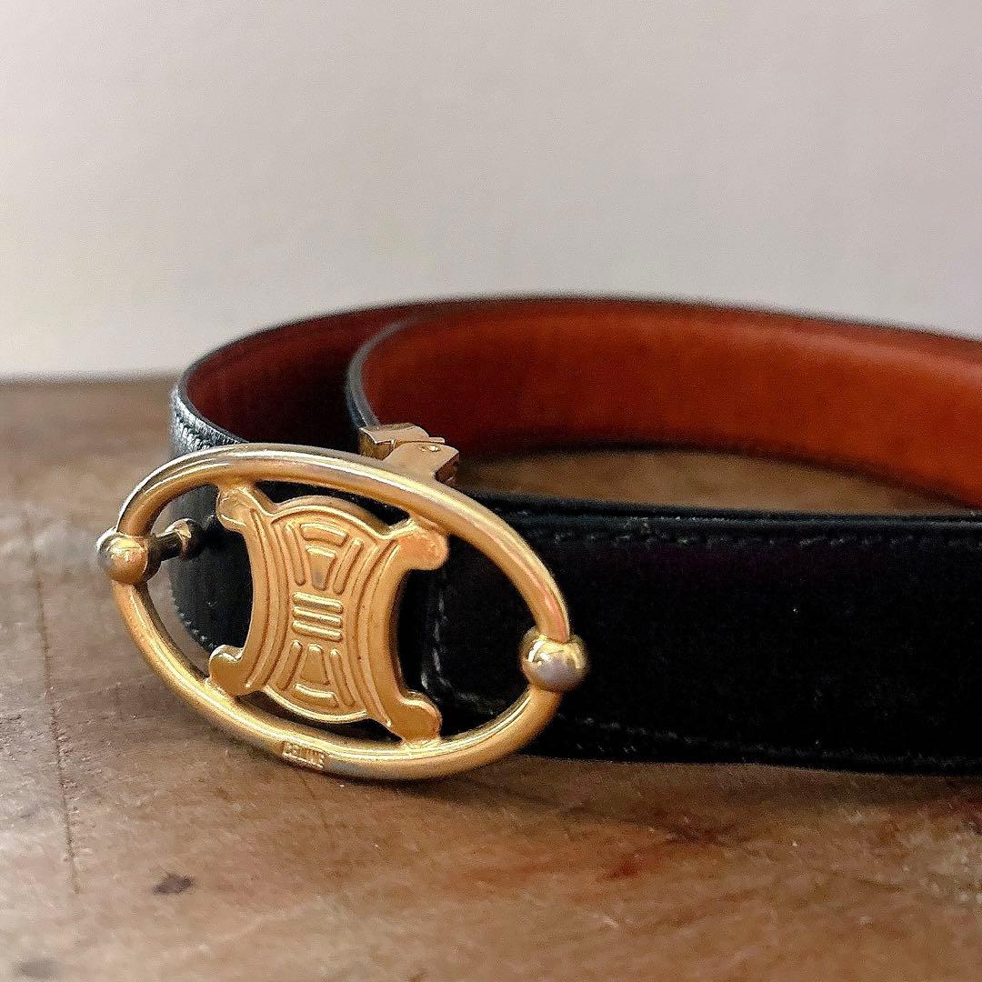 【希少品】セリーヌ レディースベルト リバーシブル 黒 茶 オールド ビンテージ
