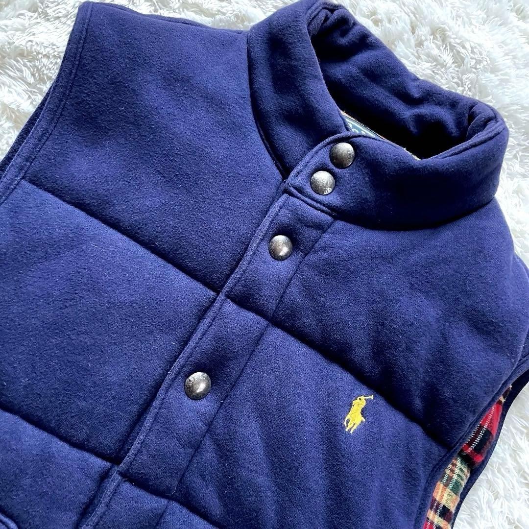ポロバイラルフローレン M 中綿 ダウンベスト 裏地チェック ポニー　肉厚　紺