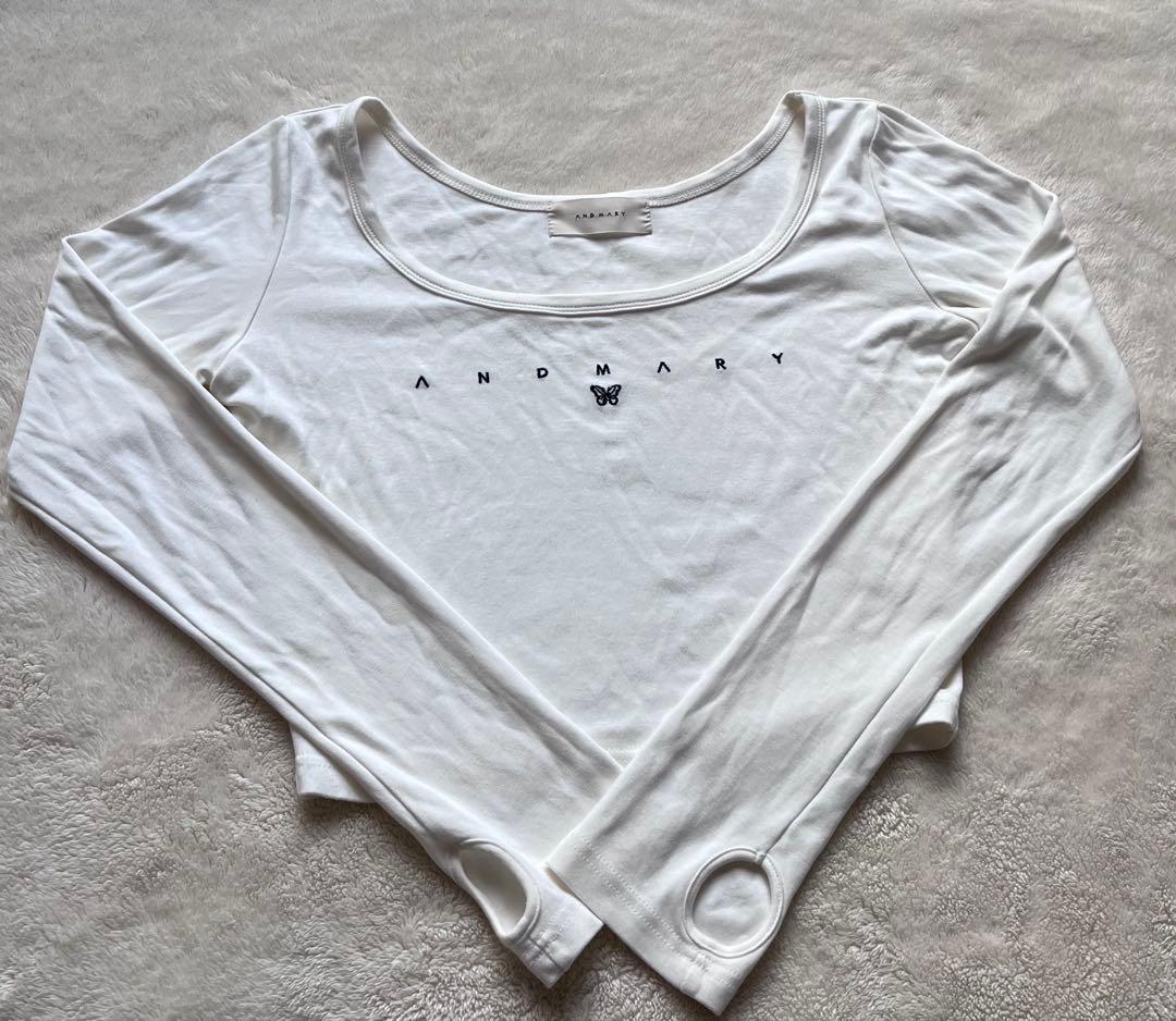 トップス andmary Luna logo tops white