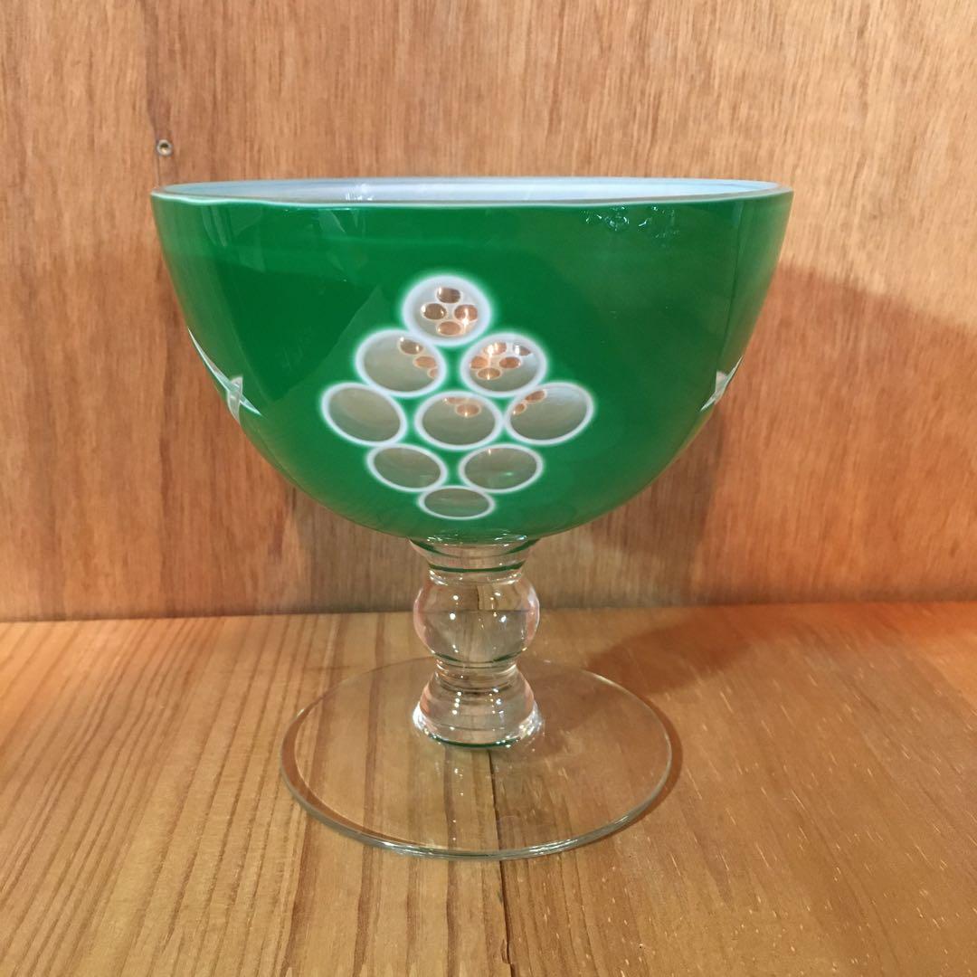 昭和レトロ 大正ロマン 古道具 電笠 切子 脚付 グラス