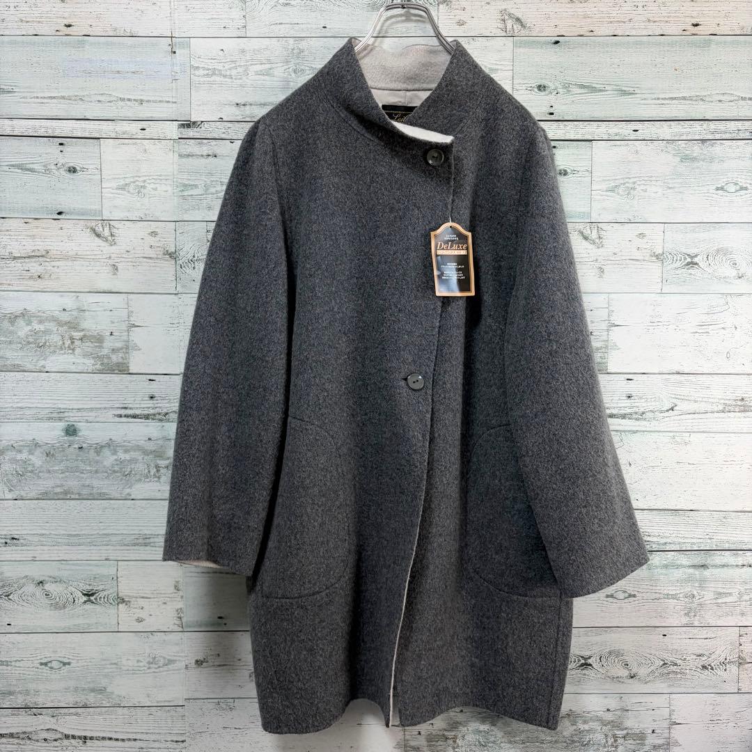 ☆大きいサイズ・4L☆レリアン　ウールコットンコート　ほぼ未使用　グレー