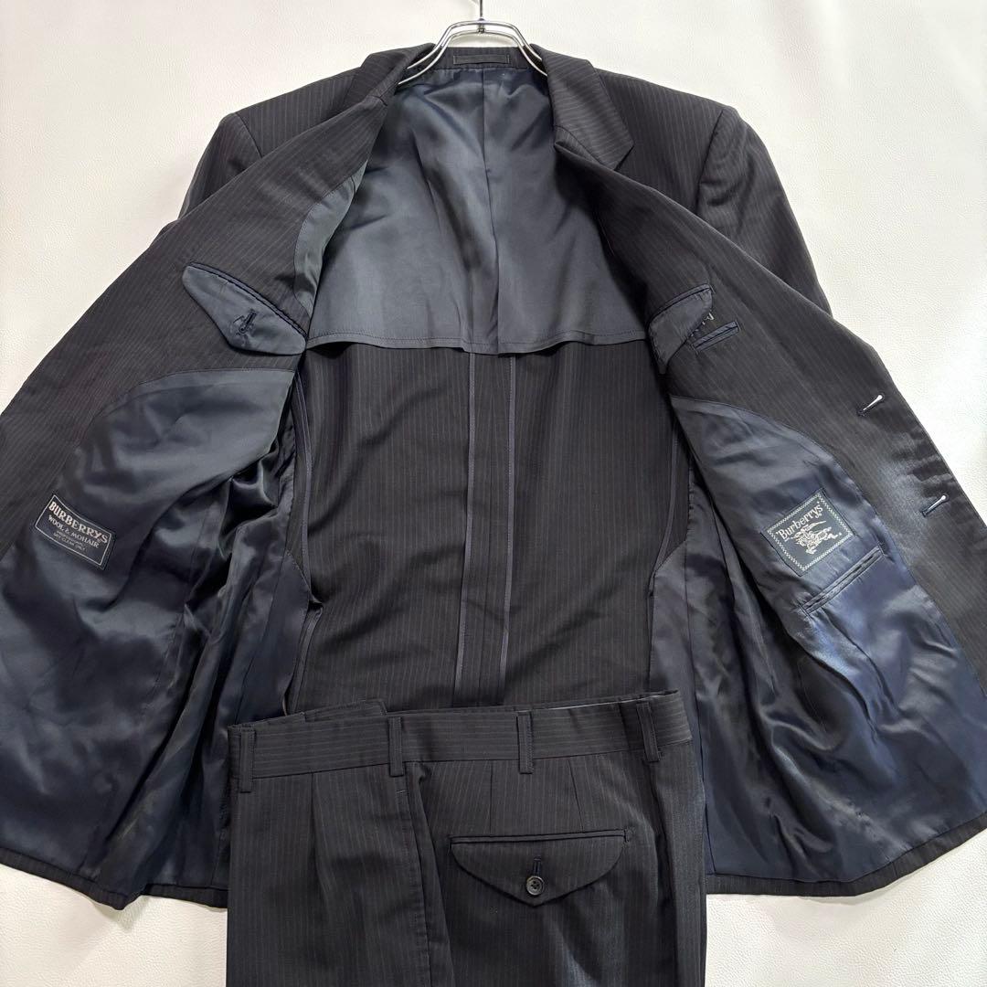 バーバリー スーツ セットアップ モヘヤ混 Lサイズ 黒 ビジネス ストライプ