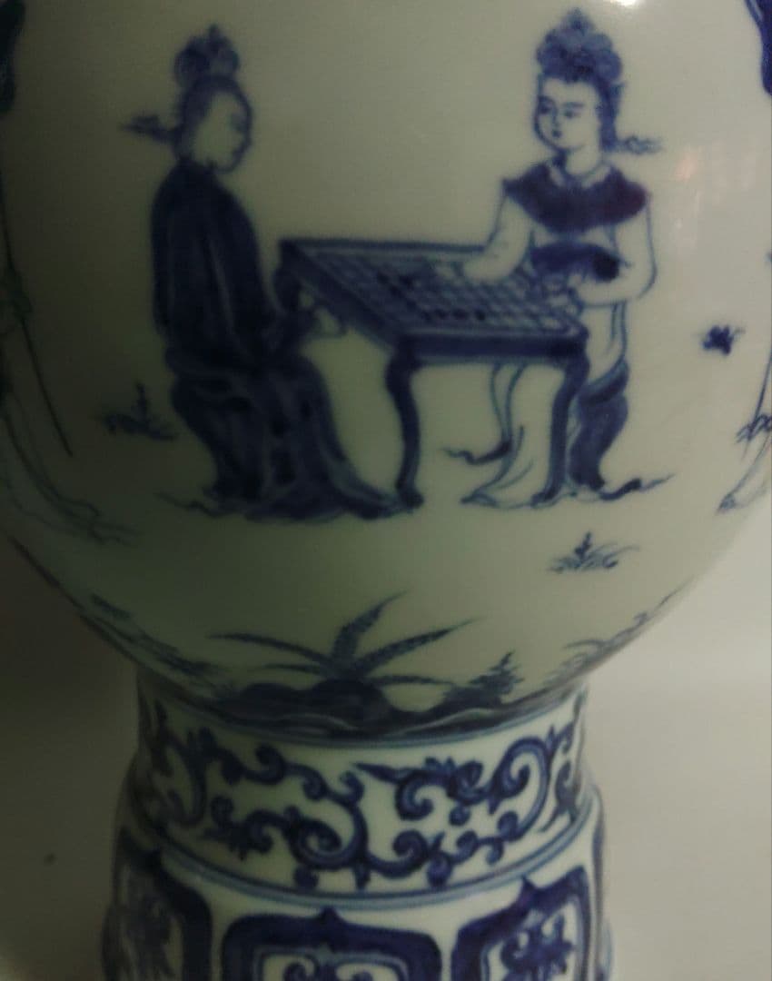 大明弘治年製　壺　花入　染付　中国　双耳盤口瓶　清朝　高さ約35.5cm