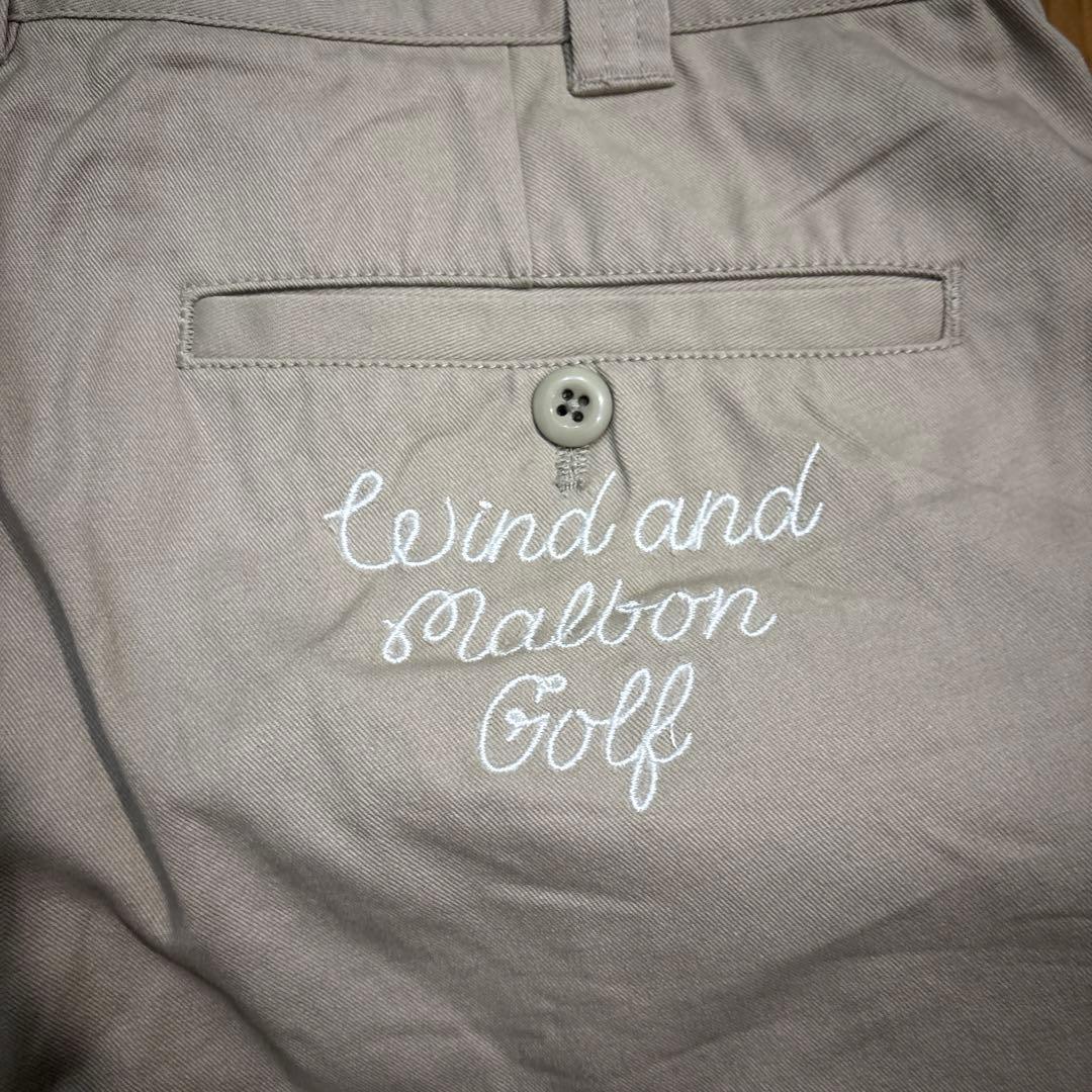 マルボンゴルフwind and sea ベージュ刺繍入りワイドチノパンツ