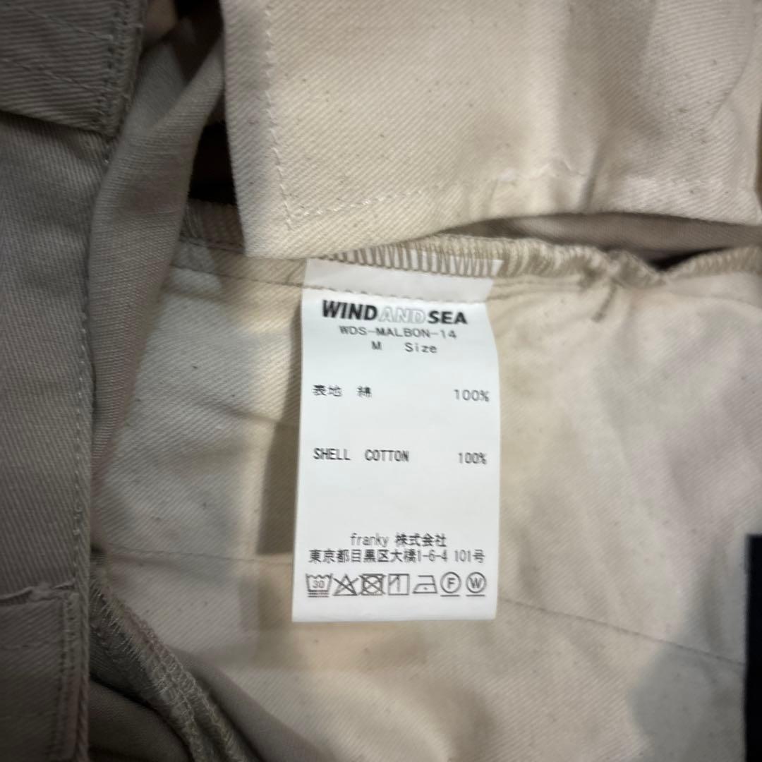 マルボンゴルフwind and sea ベージュ刺繍入りワイドチノパンツ