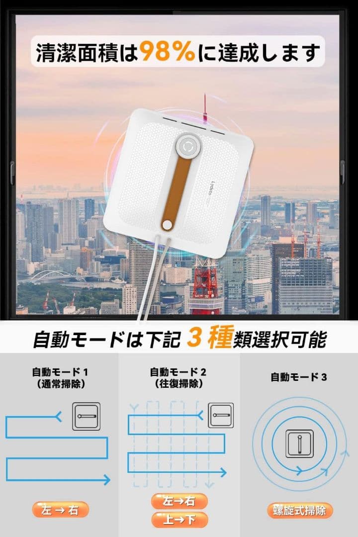 窓掃除ロボット 窓拭きロボット 掃除機 自動 真空吸着 落下防止機能搭載