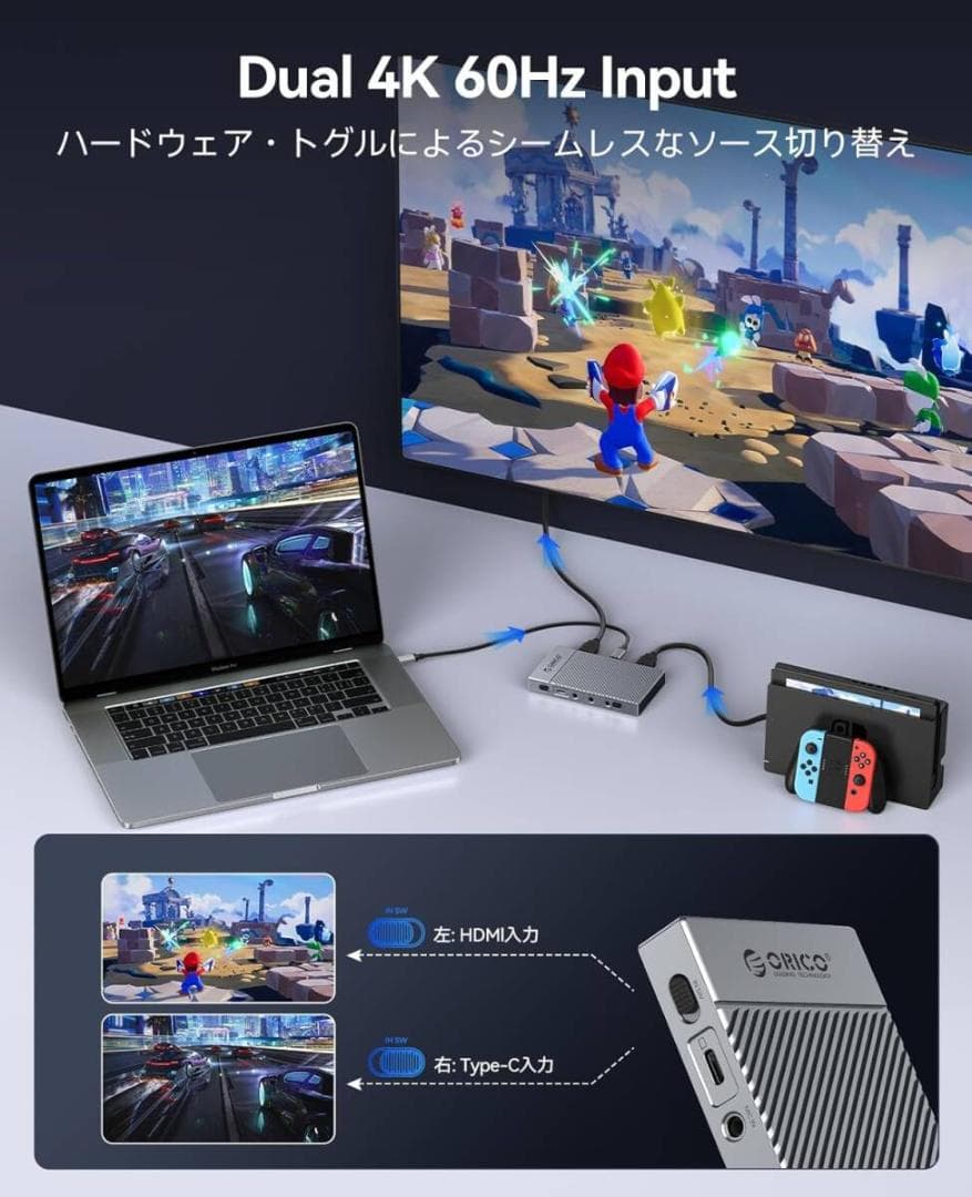 ORICO 4K@60Hz HDMI キャプチャーボード パススルー機能 HDR