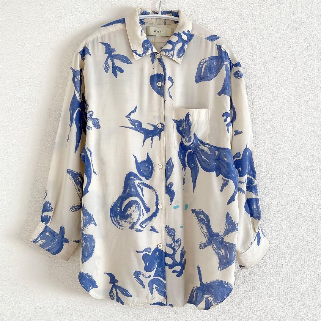 WRYHT　開襟ブラウス　ONE-PIECE COLLAR BLOUSE　青　2