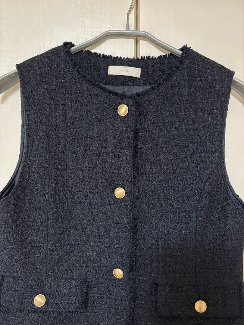 any SIS ツイード ペプラム ジレ ネイビー セレモニー ベスト