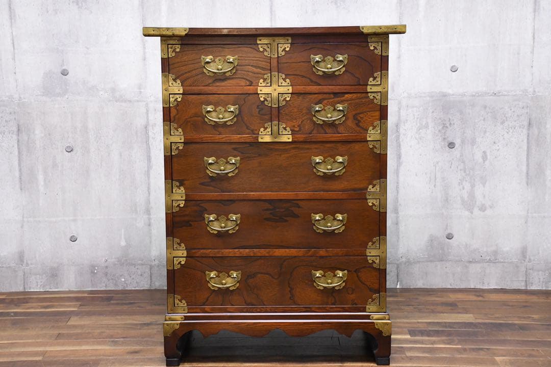 EFK20 李朝様式 5段 整理箪笥 チェスト 装飾金具 引出し 抽斗 李朝箪笥