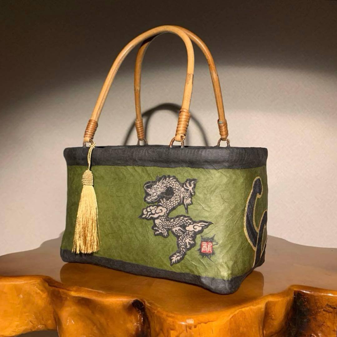 な*お様 ＊一閑張りバッグ（龍神）柿渋染