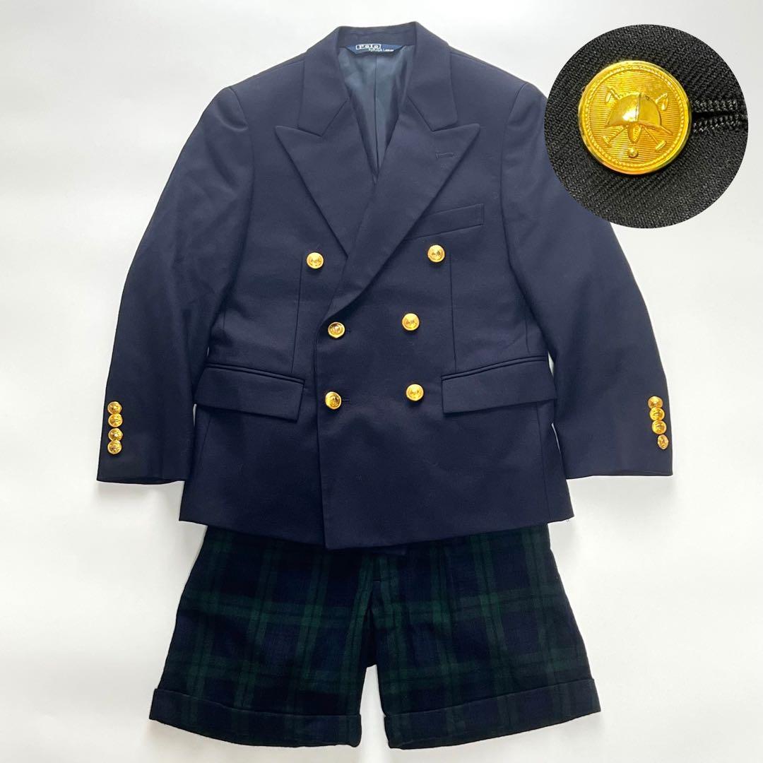 【美品】ポロラルフローレン　キッズ紺ブレスーツ上下セット　金ボタン　130