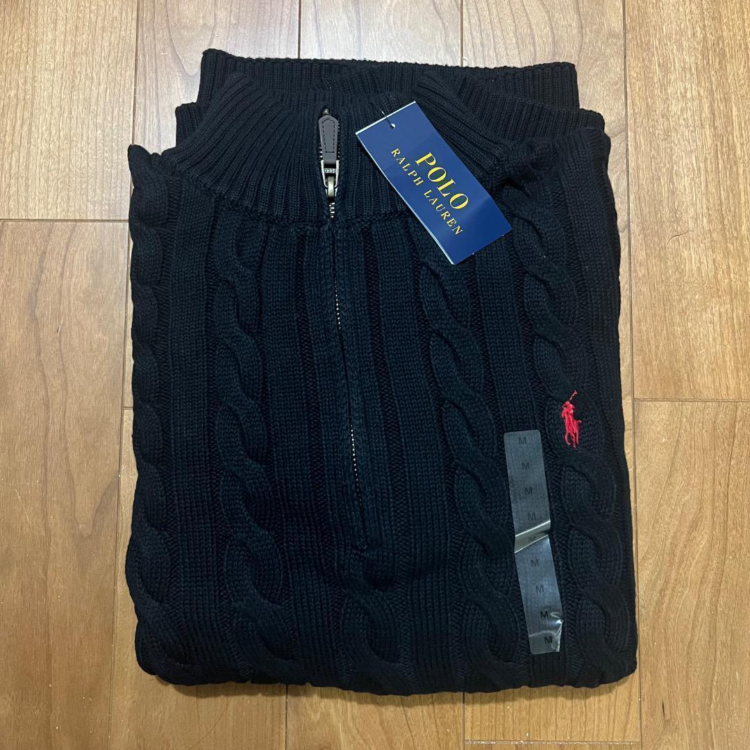 正規品 ラルフローレン ハーフジップ ケーブルニット ブラック M QRタグ付き