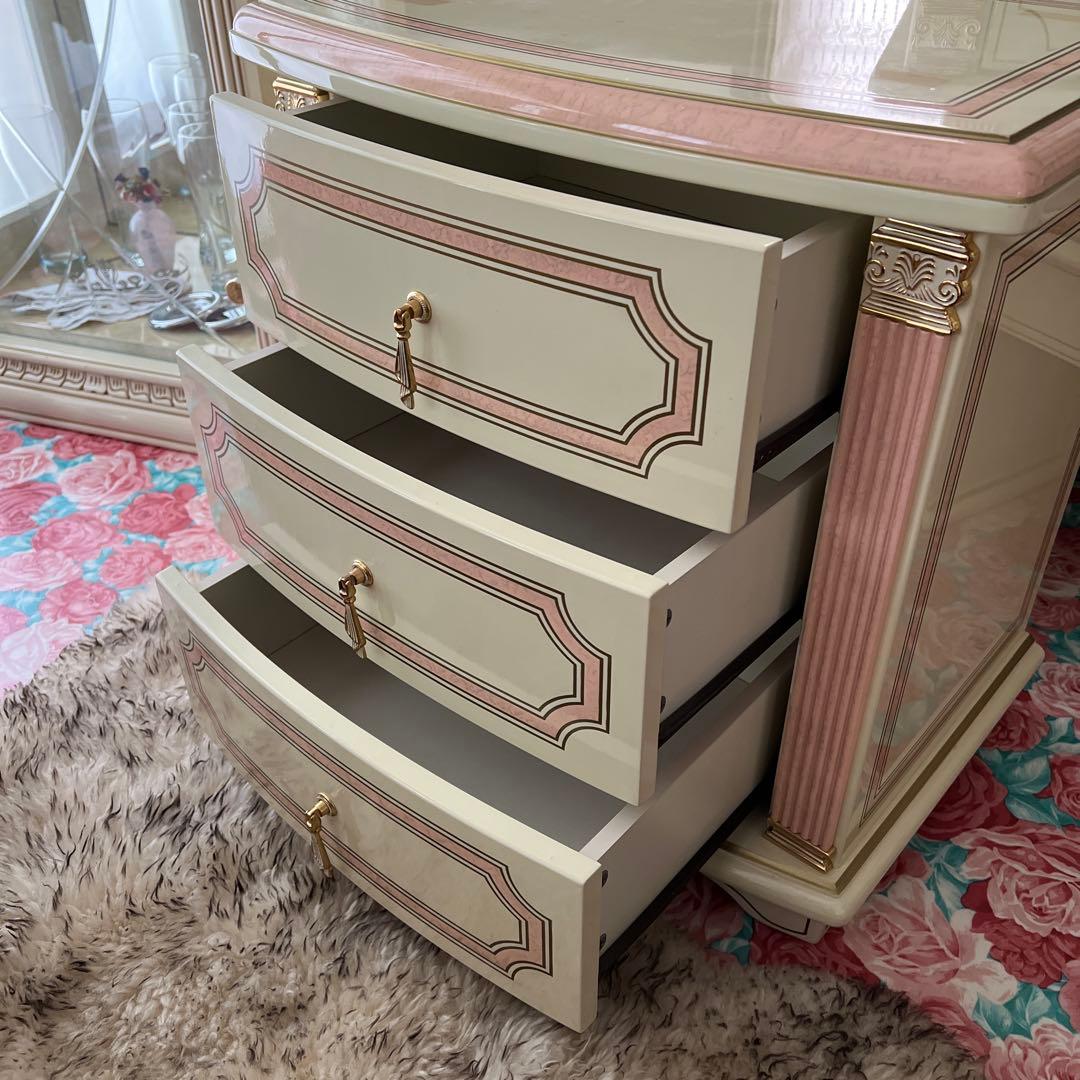 k414r120 イタリア製 ロココ調サイドチェスト 3段 白家具 姫系 ピンク