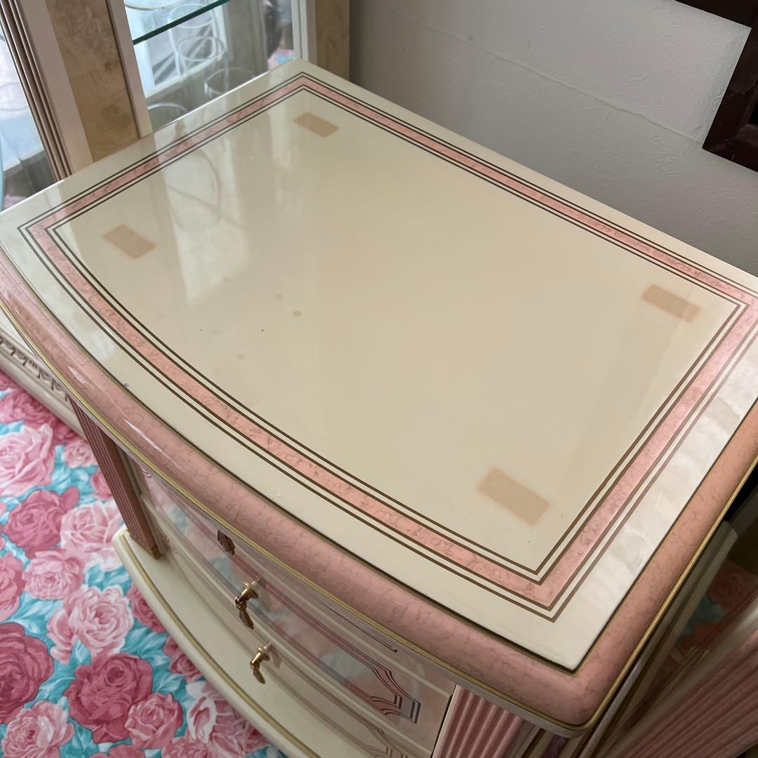 k414r120 イタリア製 ロココ調サイドチェスト 3段 白家具 姫系 ピンク